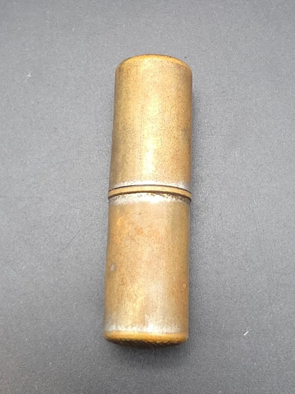 Vintage Gold Tone Metal Lipstick Tube Holder Case Floral Scroll Design